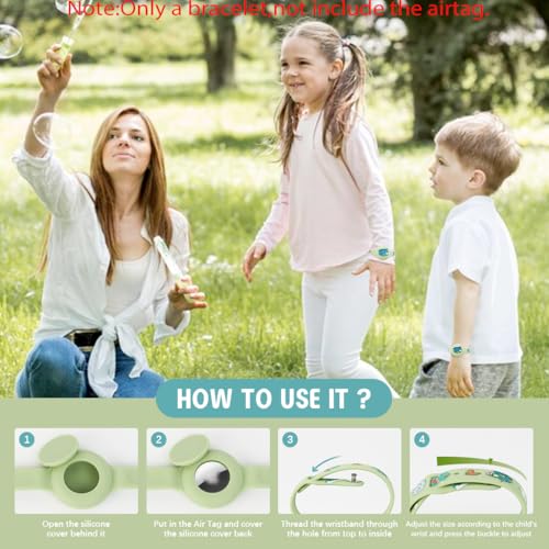ZORBES® Kids Airtag Bracelet Cartoon Dino Silicone Wristband 9 Inches Adjustable Anti-Lost Waterproof Full Cover Protection for Air Tag Green 2PCS ZORBES® Kids Airtag Bracelet Cartoon Dino Silicone Wristband 9 Inches Adjustable Anti-Lost Waterproof Full Cover Protection for Air Tag Green 2PCS